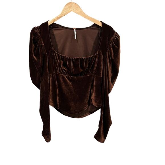 NEW Free People Hold Me Brown Velvet Top Size Large - Picture 2 of 5